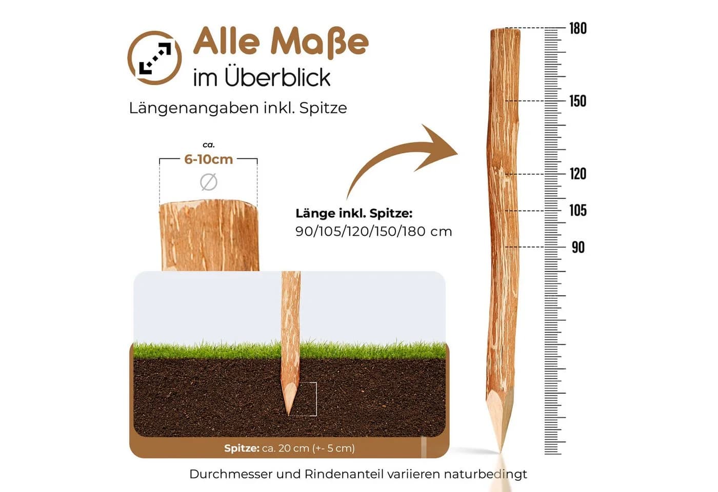 BooGardi Haselnuss-Zaunpfosten Holzpfahl 90 cm - Bild 3