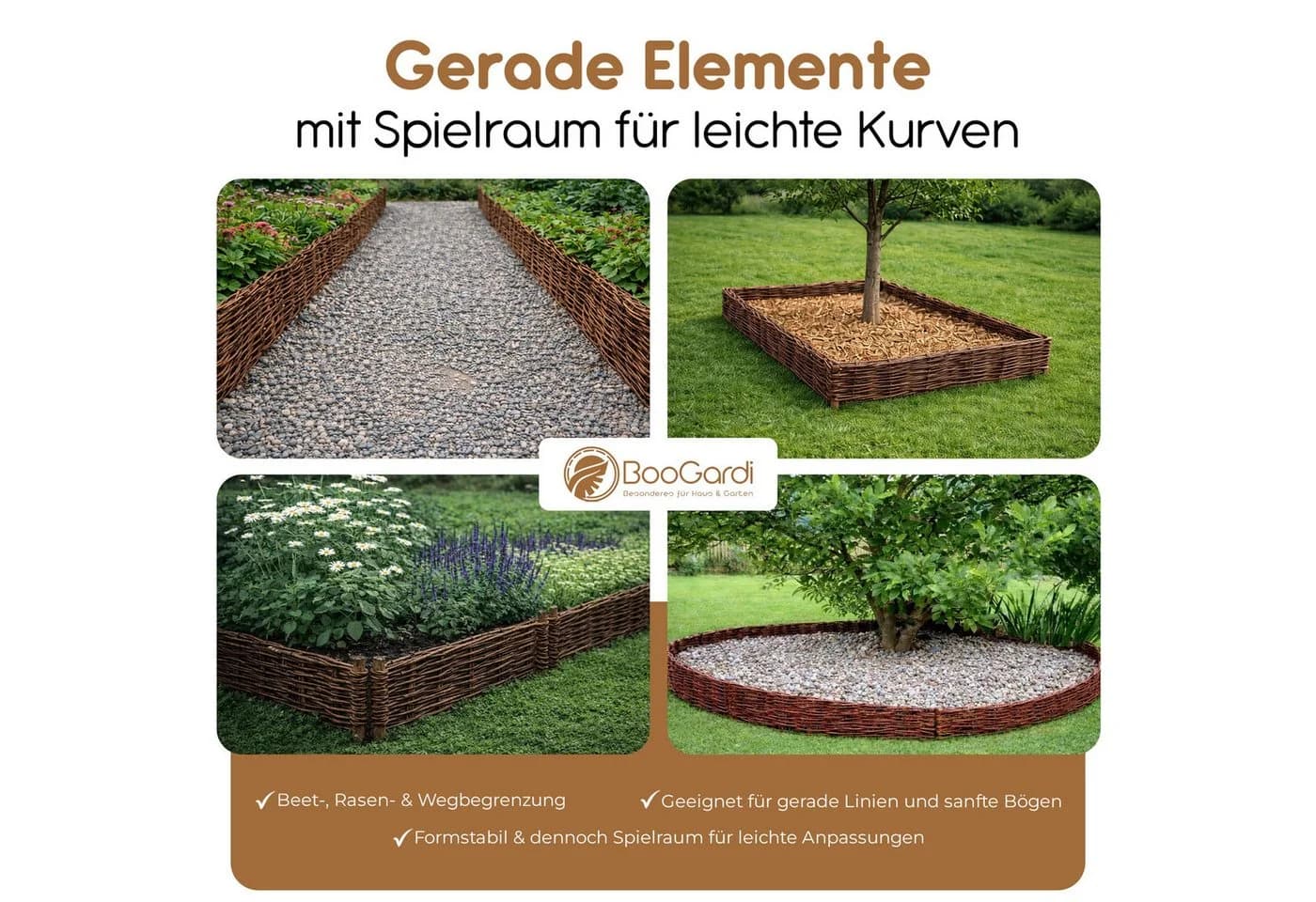BooGardi Beetumrandung Steckzaun aus Weide Braun
