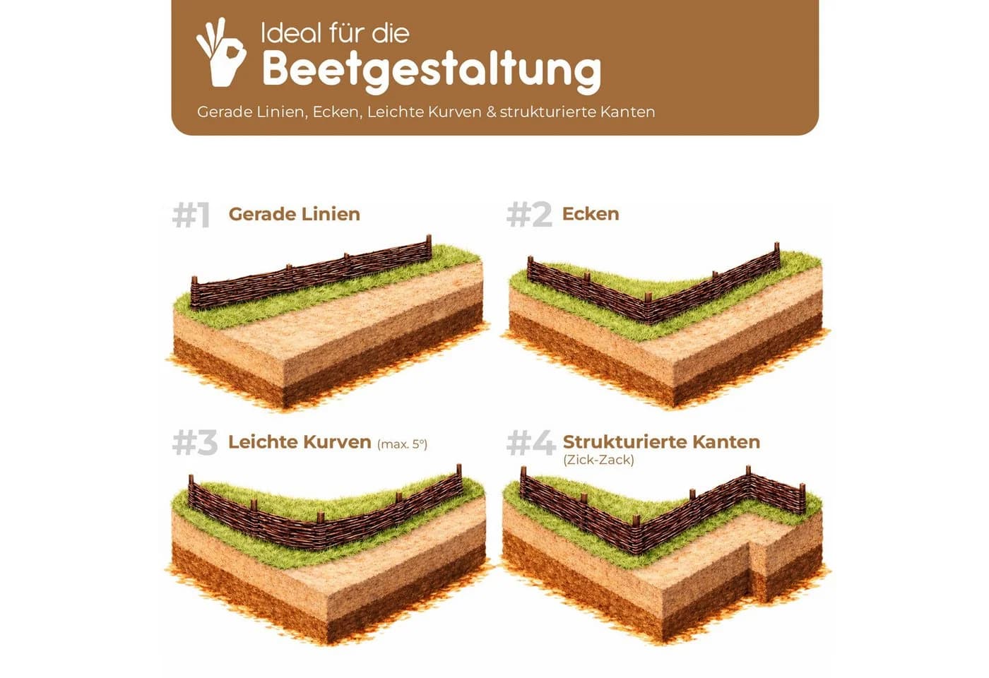 BooGardi Beetumrandung Steckzaun aus Weide Braun - Bild 3