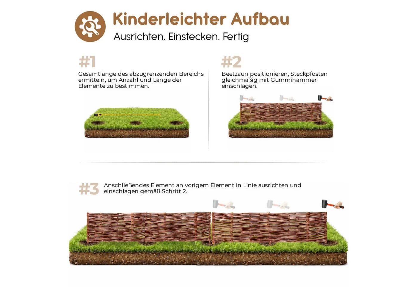 BooGardi Beetumrandung Steckzaun aus Weide Braun - Bild 4