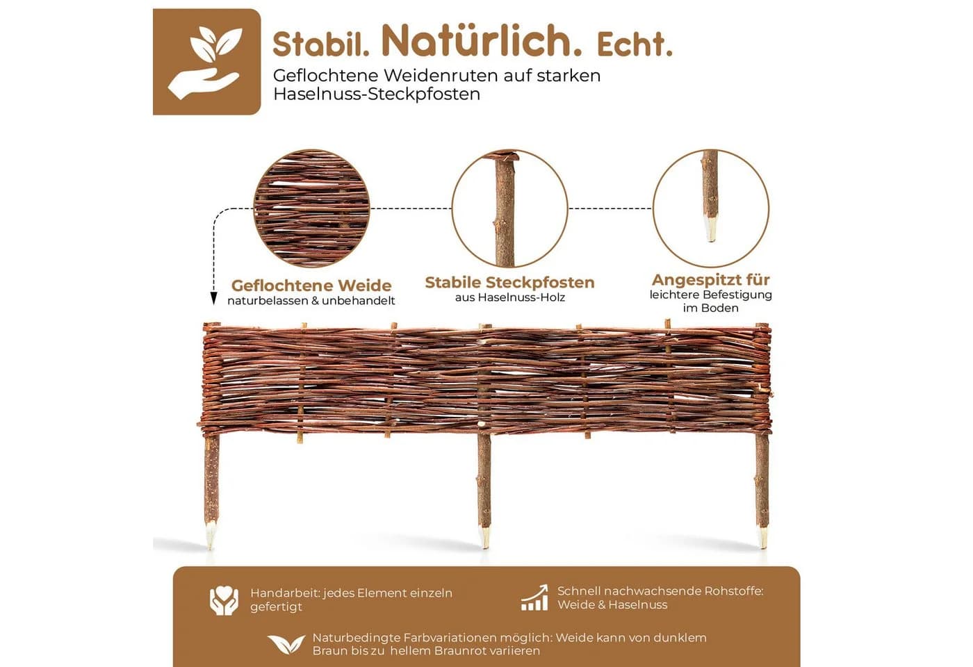 BooGardi Beetumrandung Steckzaun aus Weide Braun - Bild 5