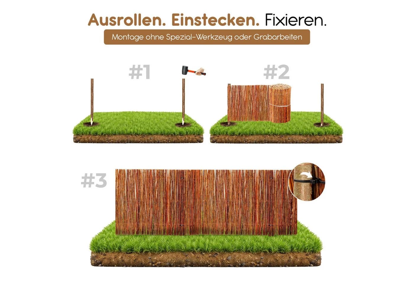 BooGardi Weiden-Zaun Beeteinfassung Braun 3m - Bild 3