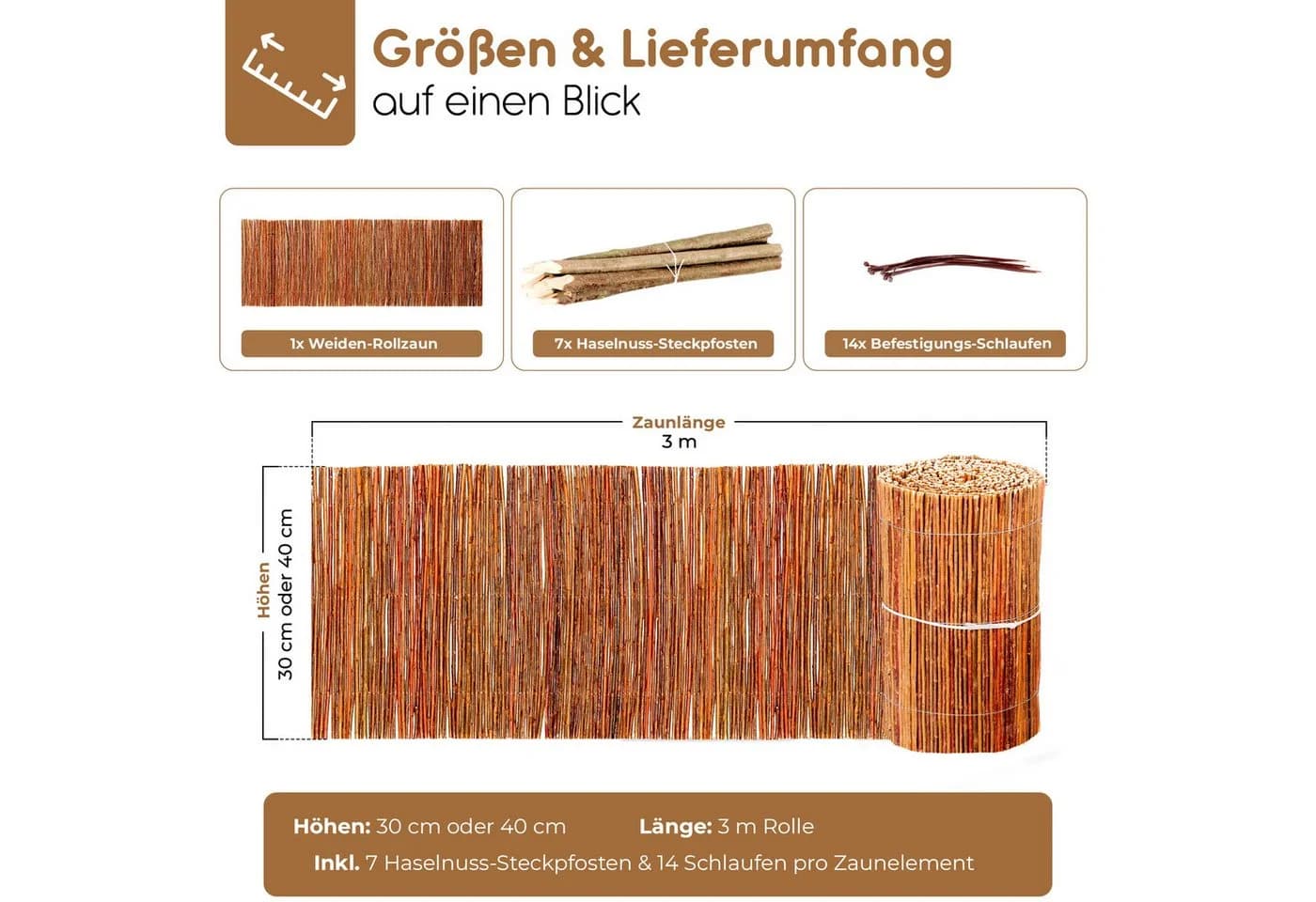 BooGardi Weiden-Zaun Beeteinfassung Braun 3m - Bild 5