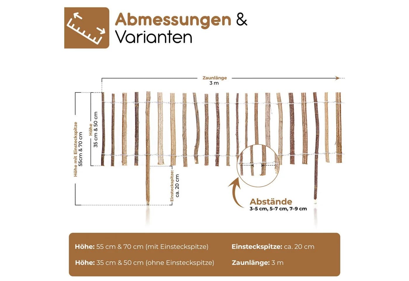 BooGardi Steckzaun aus Haselnussvollholz mit Rinde - Bild 4