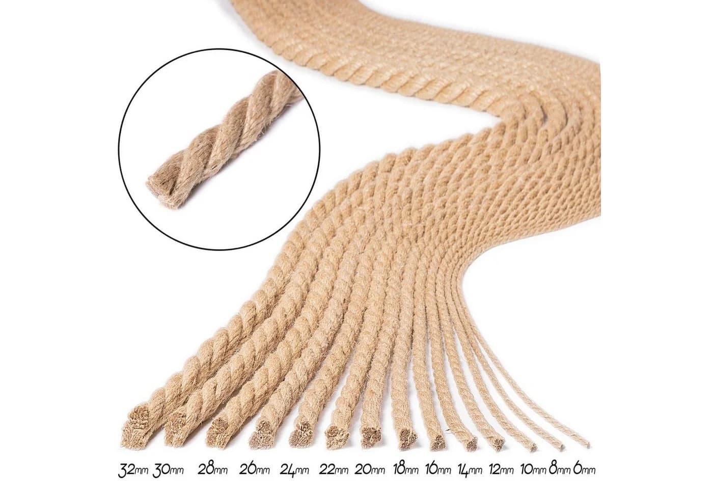 BooGardi Juteseil gedreht Seil (viele Größen · Ø 6mm x 1m), Jute Tauwerk Kordel DIY Makramee Boho Maritime Tau - Bild 3