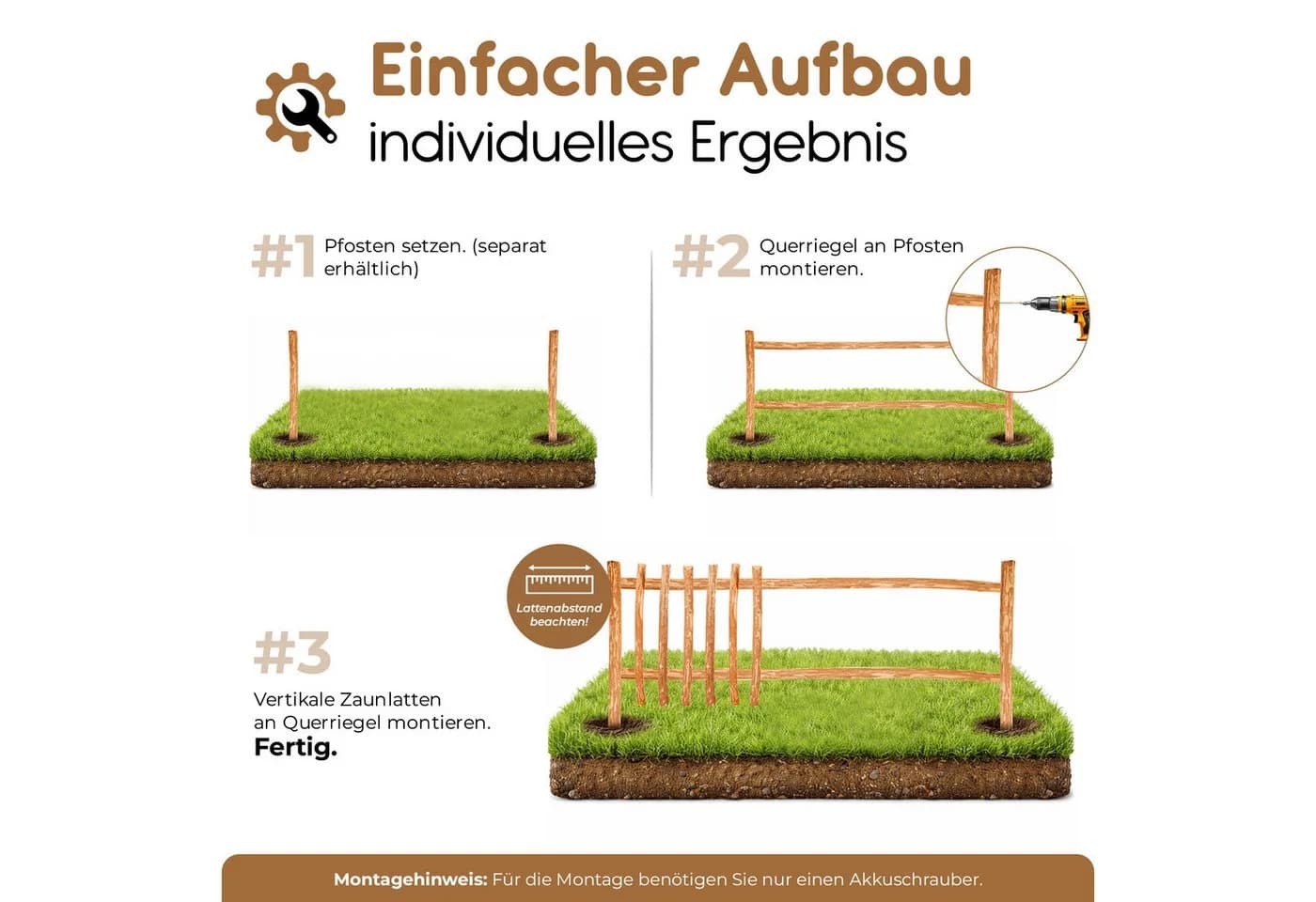 BooGardi Bauernzaun Haselnuss Bausatz - Bild 4