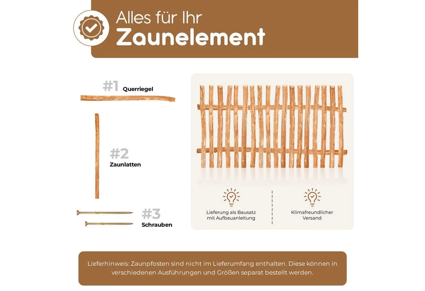 BooGardi Bauernzaun Haselnuss Bausatz - Bild 5