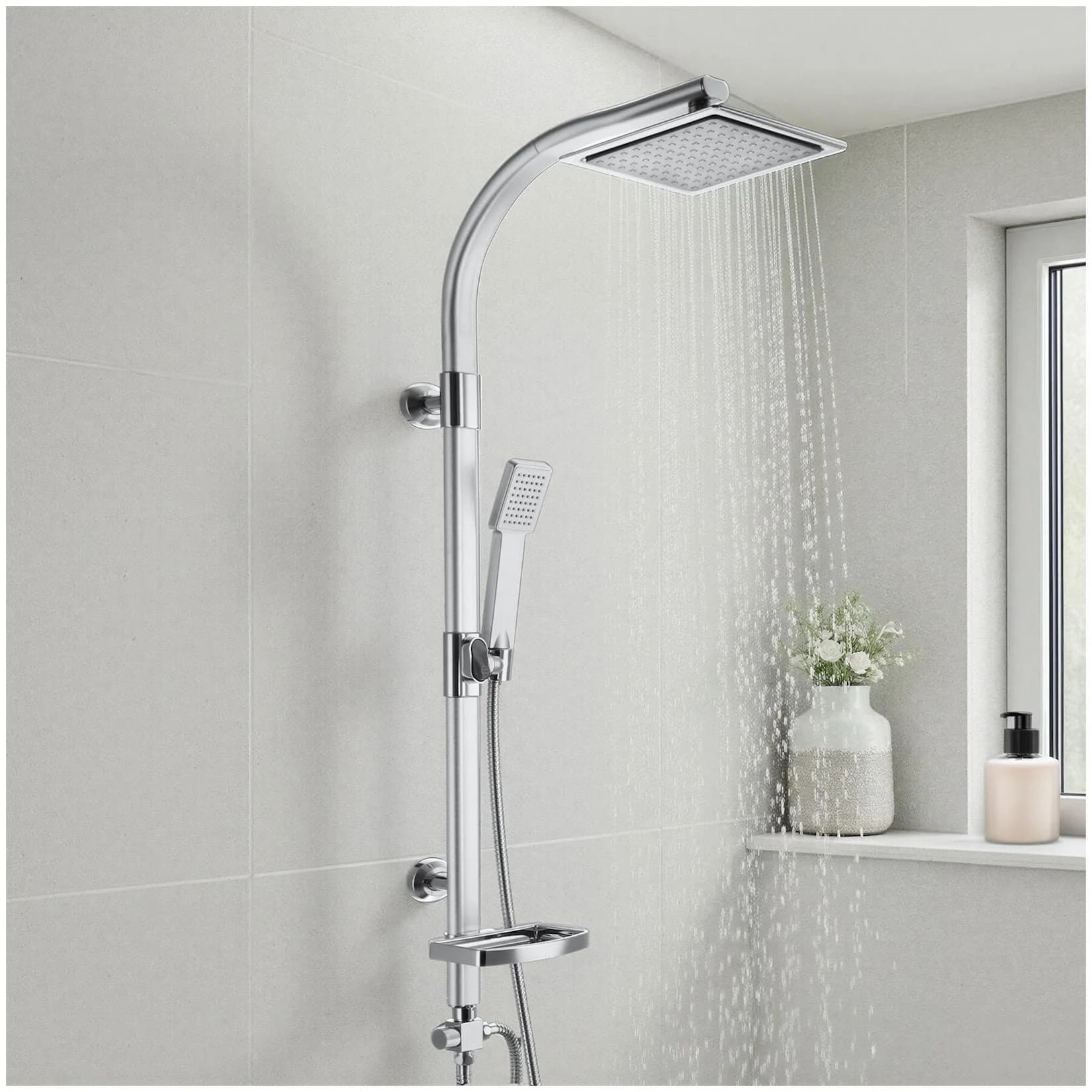 tectake Aluminium Regenduschsystem Chrom-Optik mit Handbrause
