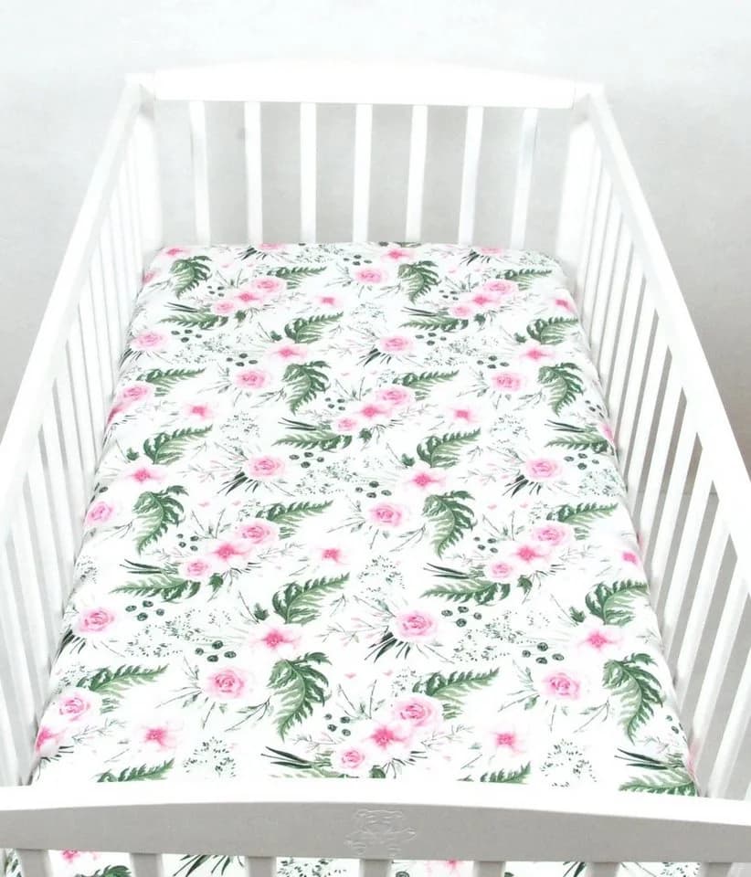 BabyLux Spannbettlaken 70x140 Wildblumen Rosa 100% Baumwolle