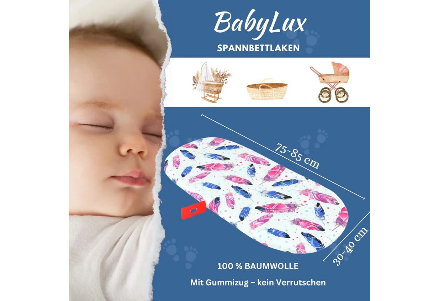 BabyLux Spannbettlaken Rosa 100% Baumwolle Kinderwagen Wiege