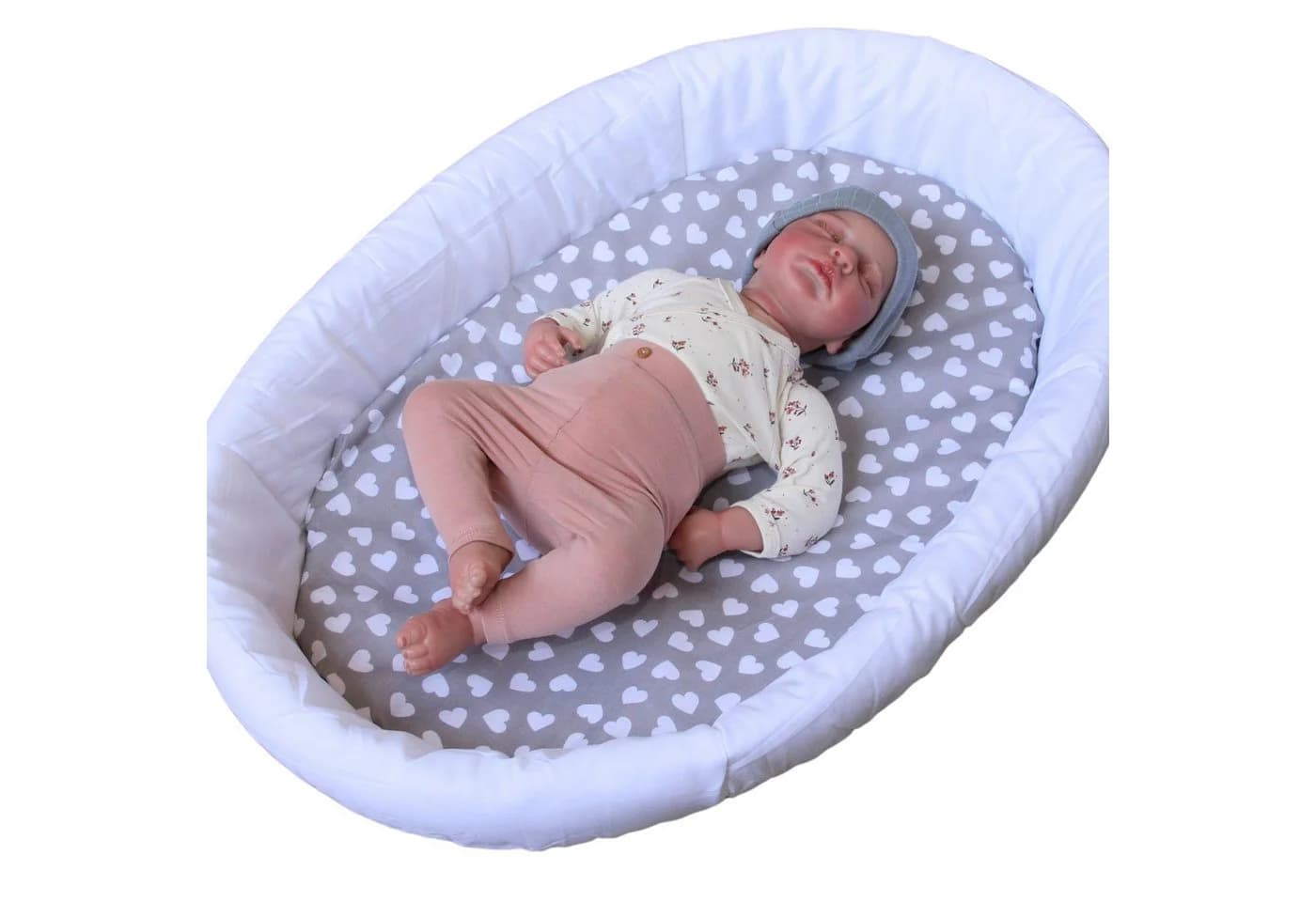BabyLux Spannbettlaken Kinderwagen 100% Baumwolle Grau Herzen - Bild 4