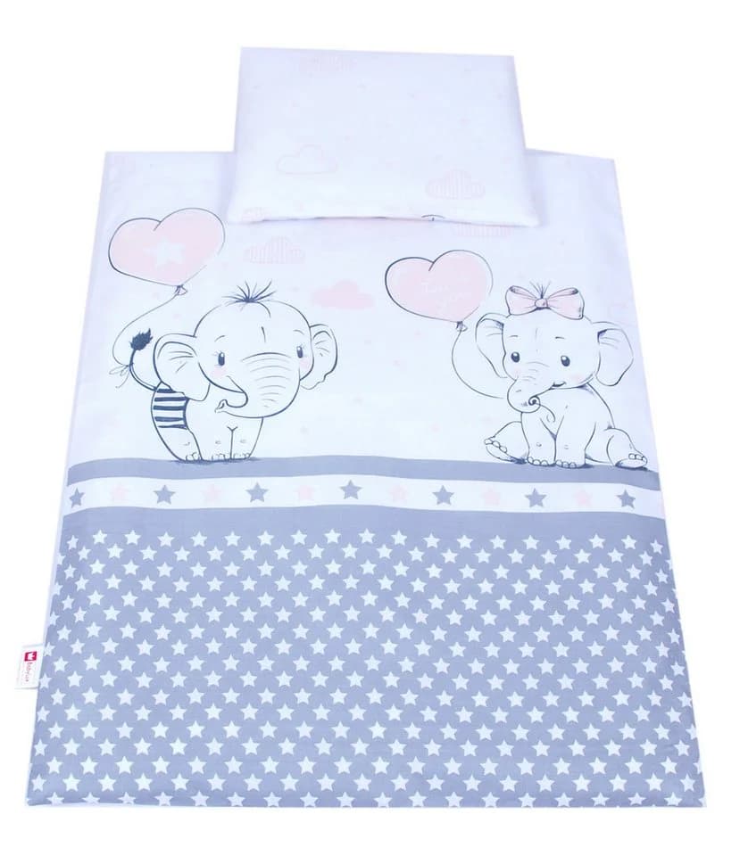 BabyLux Babybettbezug 2tlg. Set Elefanten Coral Kinderwagen Bettwäsche