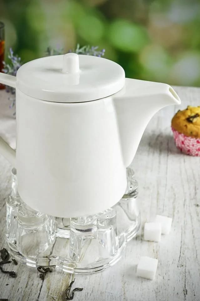 Sendez Teekanne aus Porzellan mit Glas-Stövchen