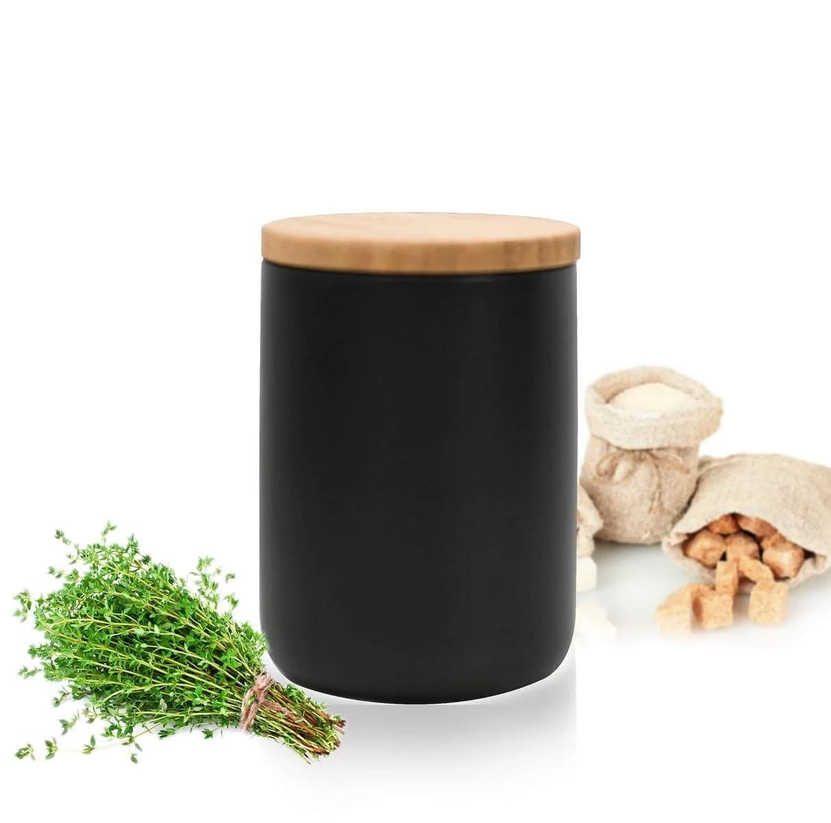 Sendez Vorratsdose 800ml Schwarz Keramik mit Holzdeckel - Bild 4
