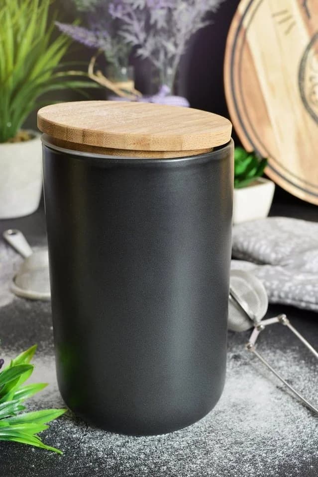 Sendez Vorratsdose 800ml Schwarz Keramik mit Holzdeckel - Bild 5