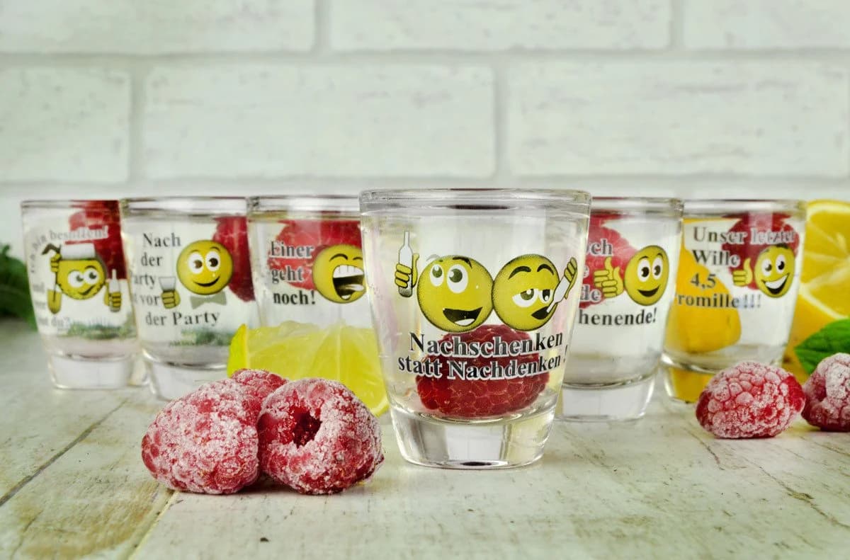 Sendez Schnapsglas-Set 6-tlg. mit Sprüchen, Glas, transparent