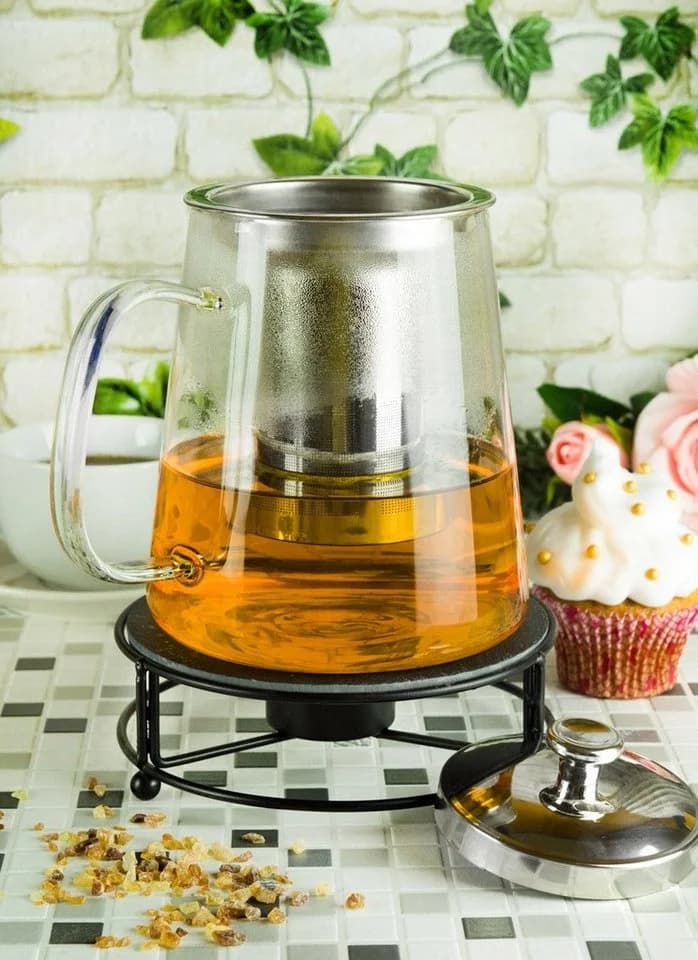 Sendez Teekanne 1,2L mit Edelstahl-Sieb & Stövchen