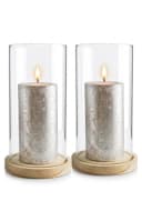 Sendez Windlicht 2 Glaszylinder mit Holzteller Bild 2