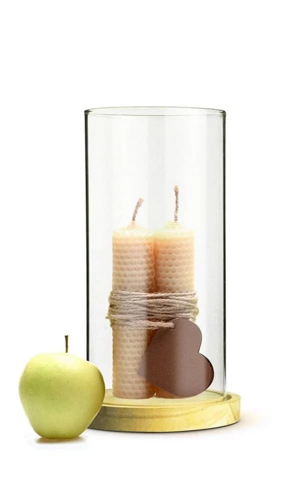 Sendez Windlicht 2 Glaszylinder mit Holzteller - Bild 5