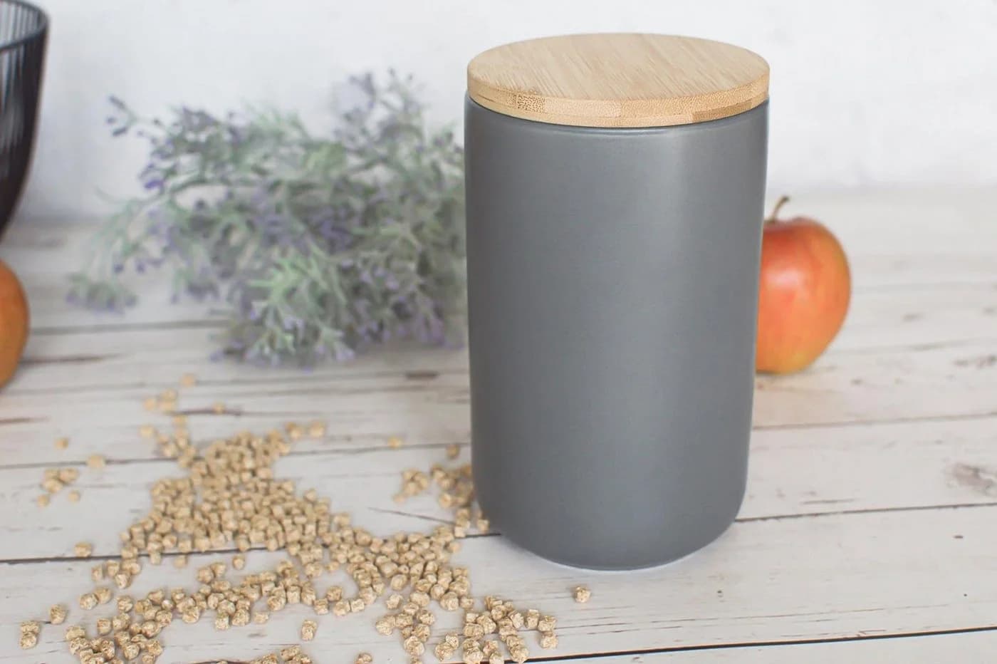 Sendez Vorratsdose Grau Porzellan mit Holzdeckel