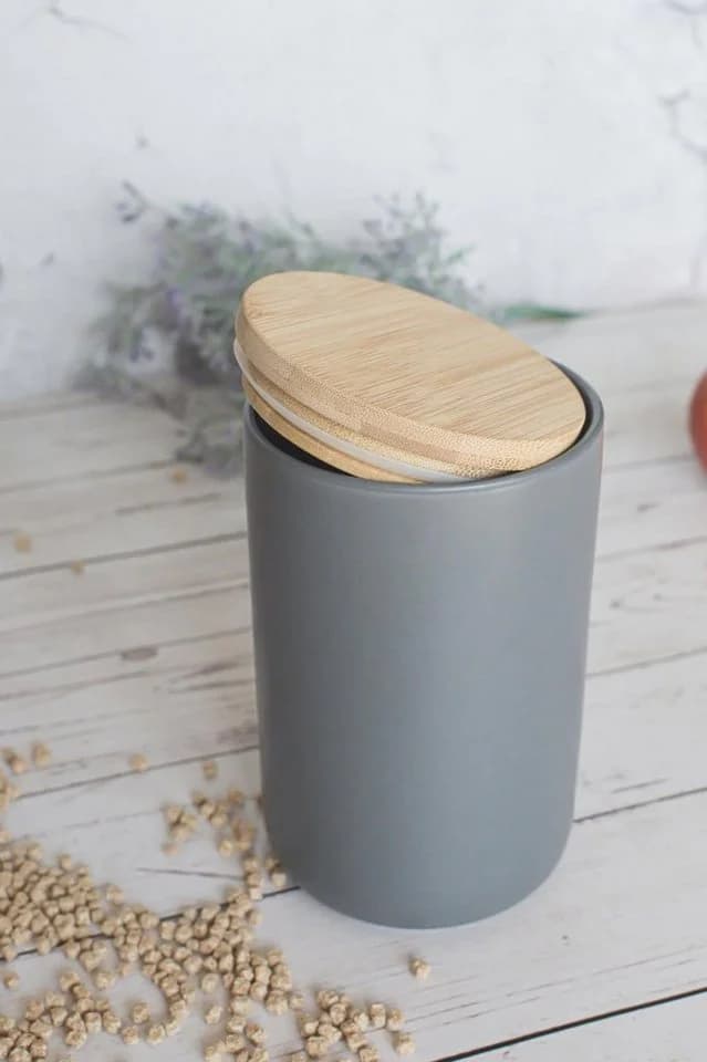 Sendez Vorratsdose Grau Porzellan mit Holzdeckel - Bild 3