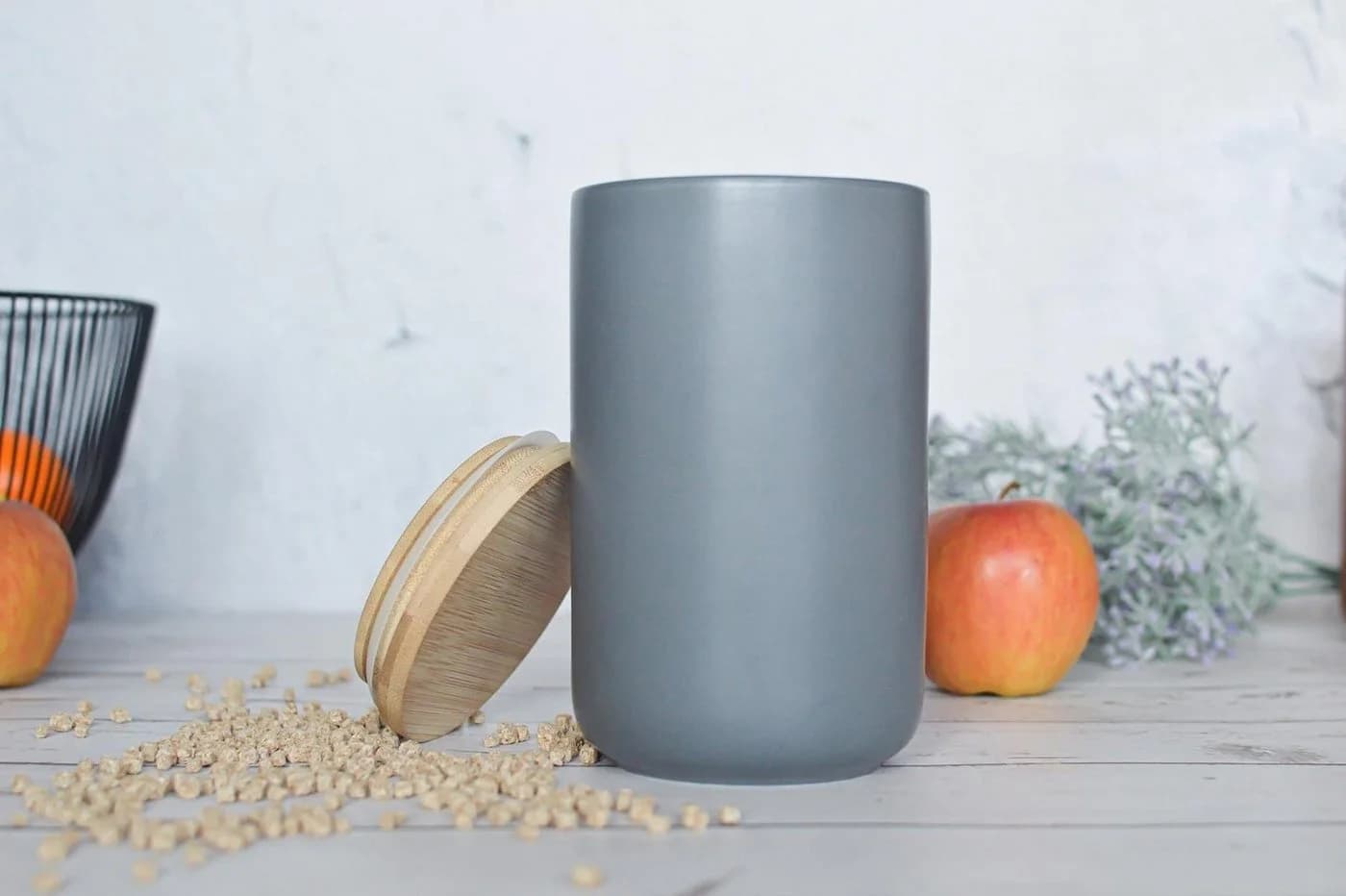 Sendez Vorratsdose Grau Porzellan mit Holzdeckel - Bild 4