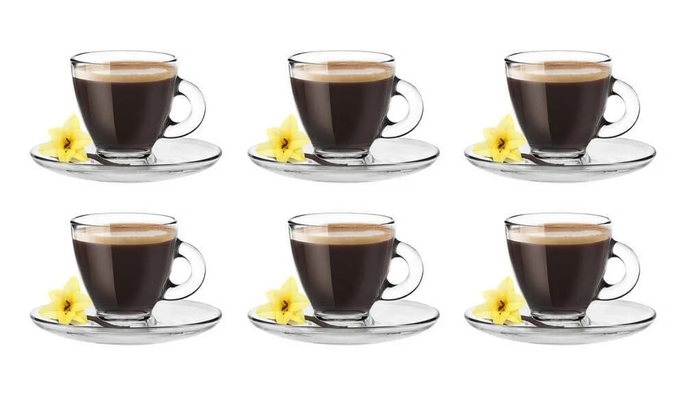 SendeZ Espressotasse 6-tlg. mit Untertellern 85ml Glas Transparent