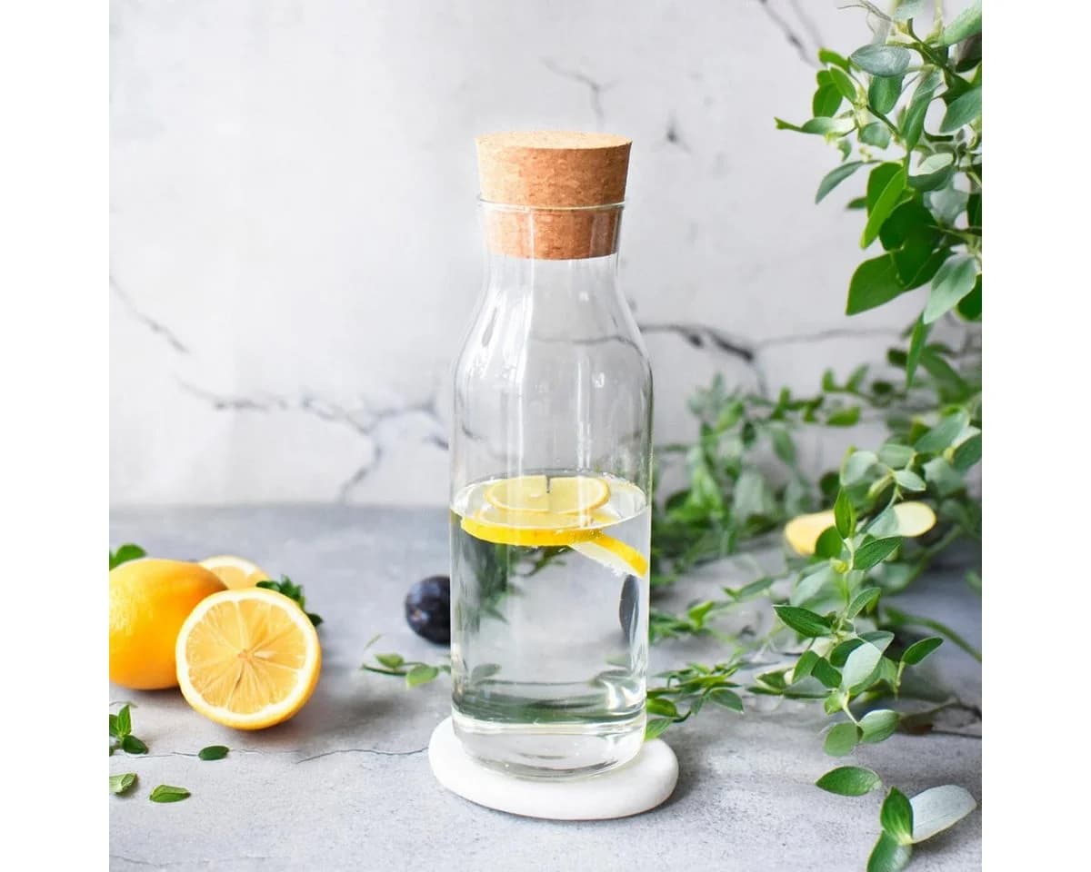 Sendez Wasserkaraffe 2er-Set 1L Glas mit Korkdeckel