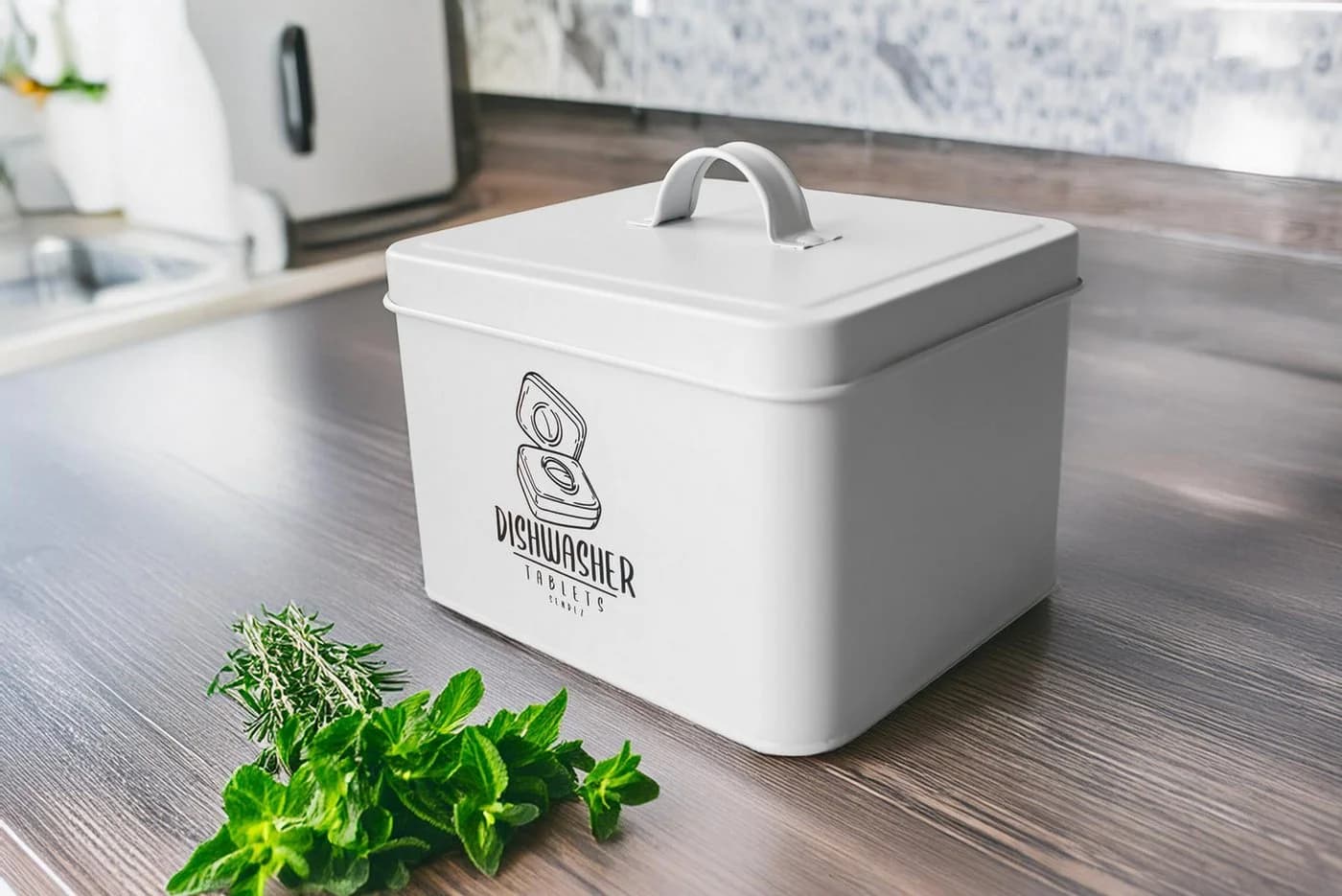 Sendez Aufbewahrungsbox für Geschirrspültabs Metalldose Weiß - Bild 4