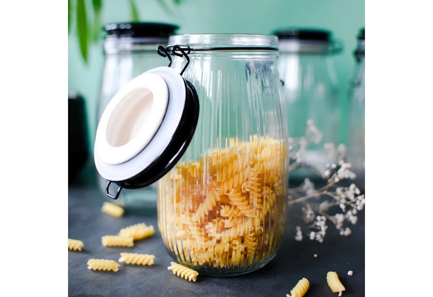 Sendez Einmachglas 6-tlg. 1,4L mit Keramikdeckel Schwarz Glas - Bild 3