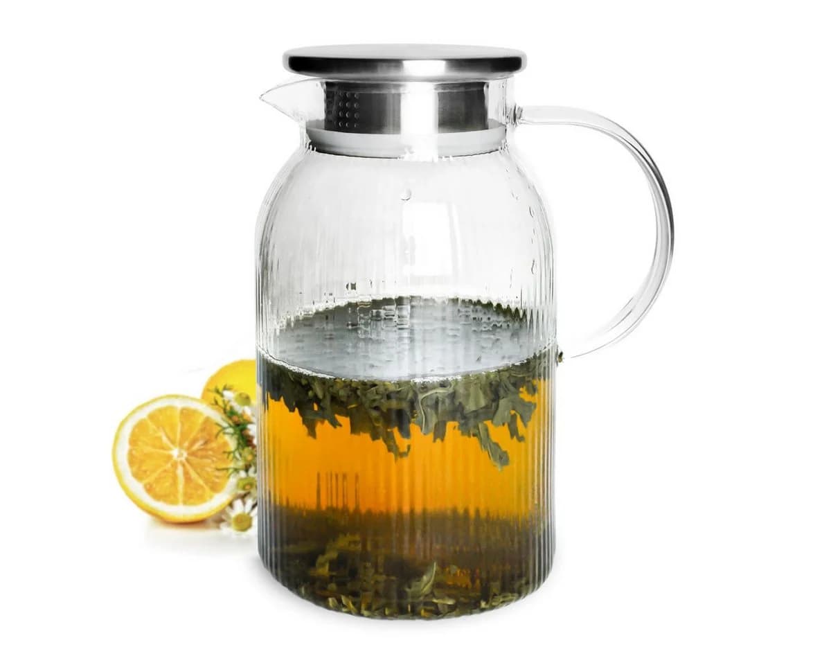 Sendez Wasserkaraffe 1,5L Glas mit Edelstahldeckel - Bild 2