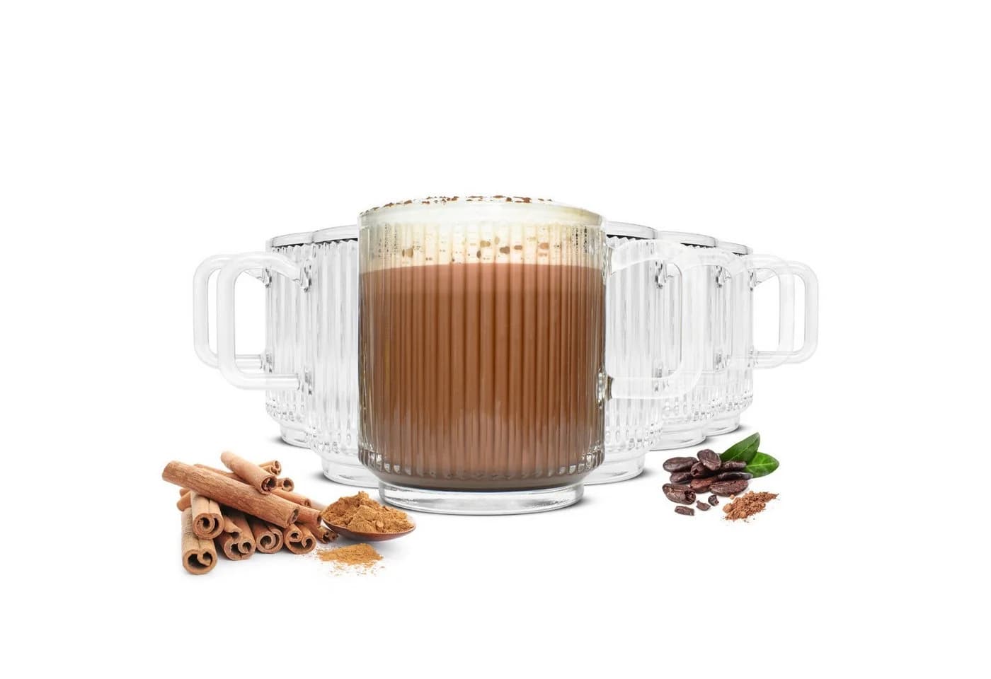 SendeZ Kaffeegläser 6-tlg. 360 ml mit Henkel, stapelbar, Glas - Bild 2