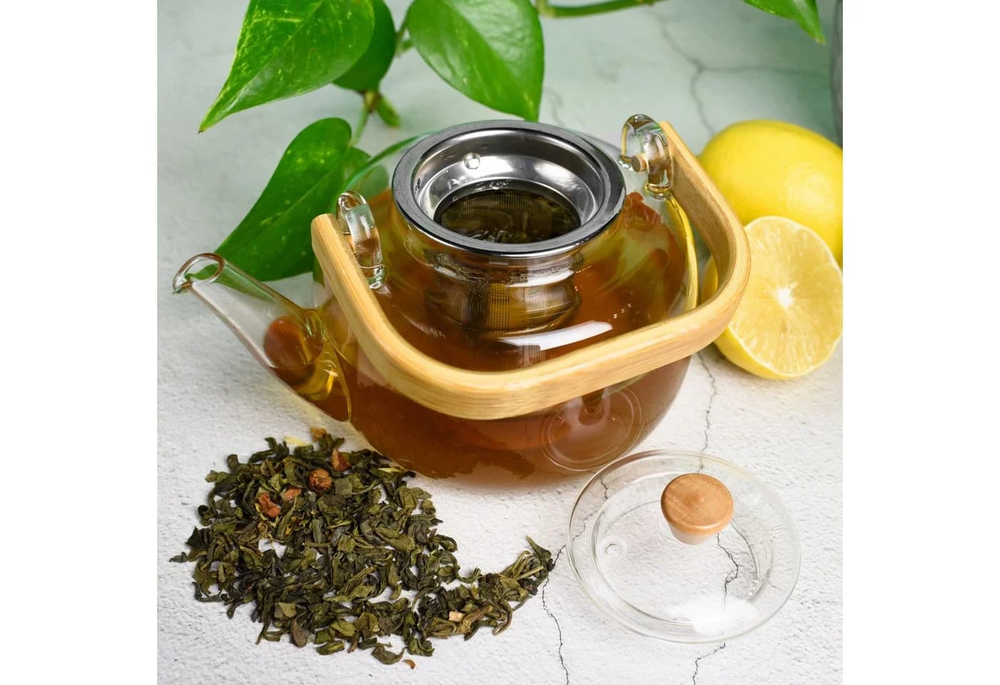 Sendez Teekanne mit Bambusgriff und Edelstahlsieb, 950 ml Glas - Bild 3