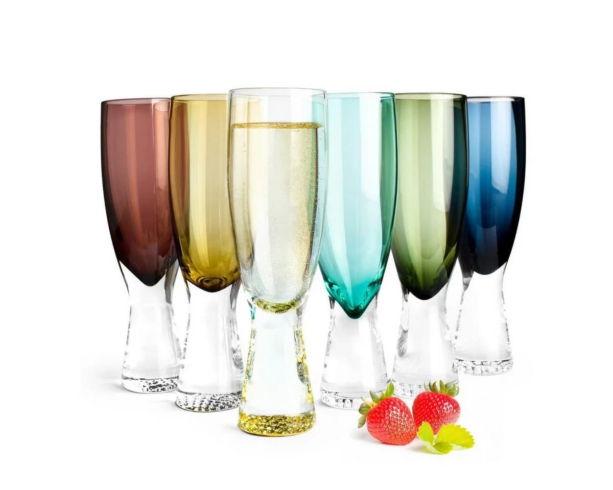 SendeZ Sektglas-Set 6-tlg. Bunt Glas auf Fuß 200ml - Bild 2