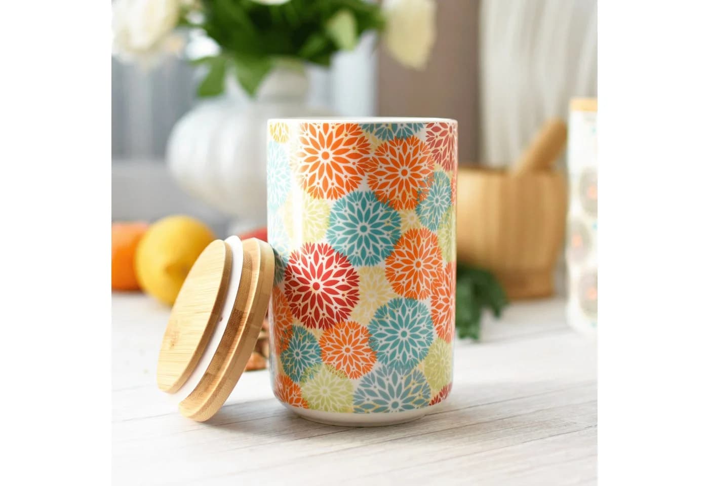 Sendez Vorratsdose 800 ml Porzellan Boho Blumen Design Mit Deckel - Bild 4