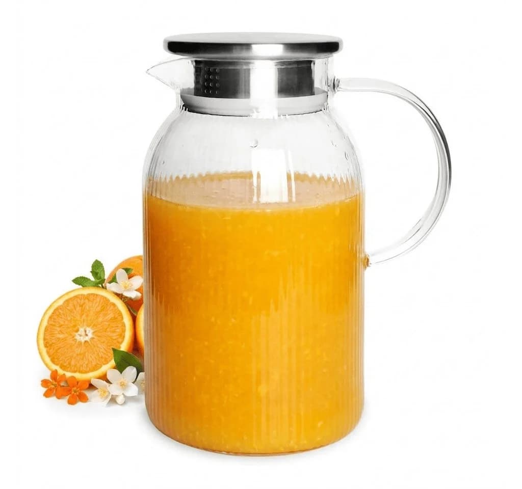 Sendez Wasserkaraffe 1,1 L Borosilikatglas mit Edelstahldeckel geriffelt - Bild 2