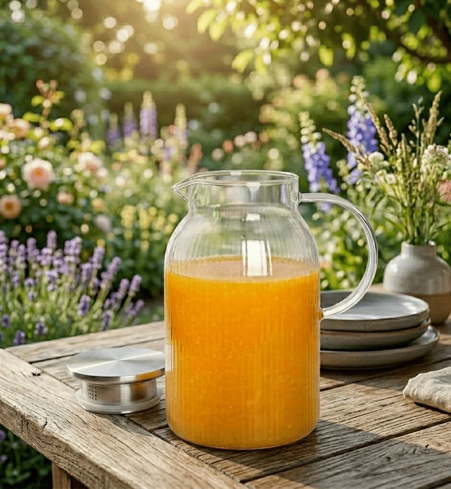 Sendez Wasserkaraffe 1,1 L Borosilikatglas mit Edelstahldeckel geriffelt - Bild 3
