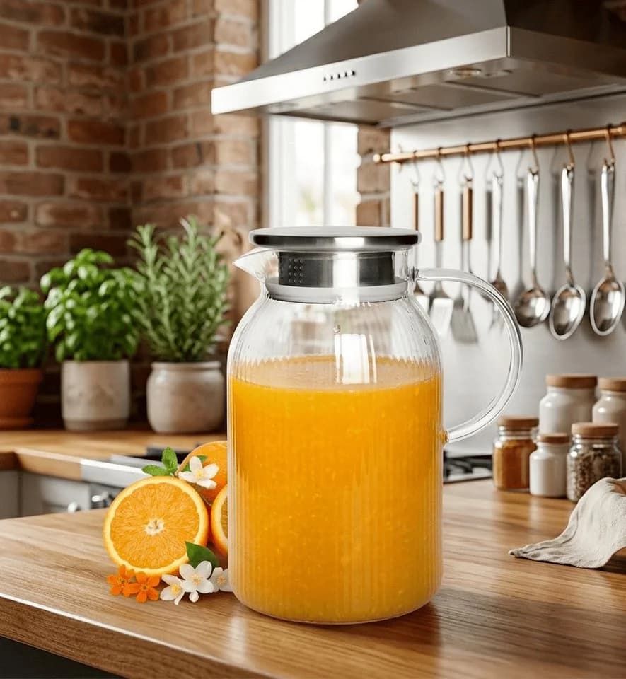 Sendez Wasserkaraffe 1,1 L Borosilikatglas mit Edelstahldeckel geriffelt - Bild 4