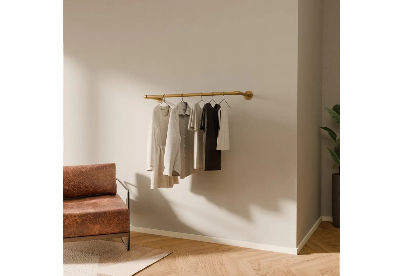pamo. design Kleiderstange FINN Wandmontage Gold Industrial
