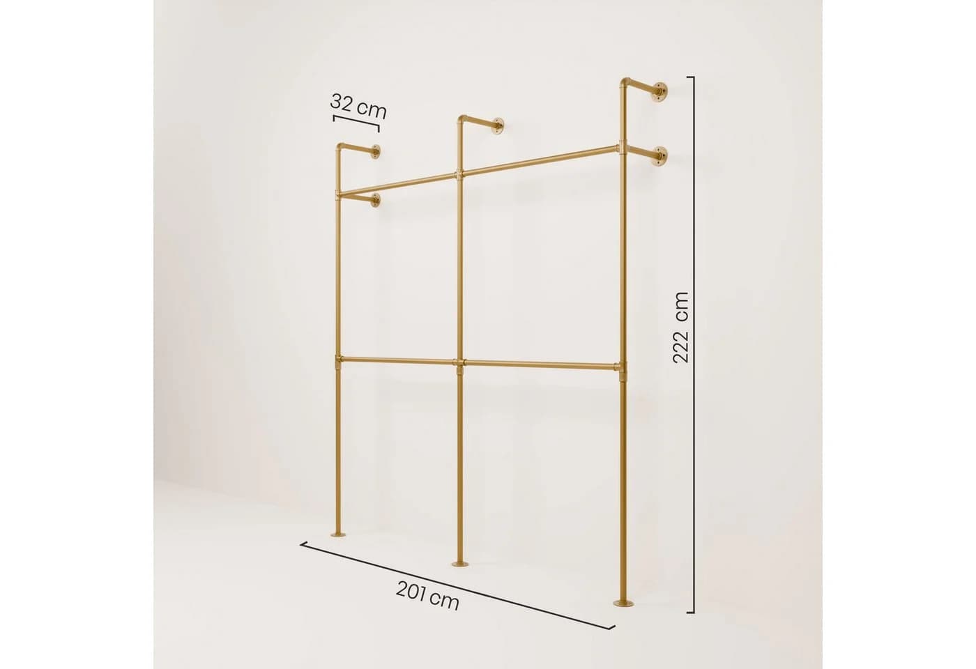 pamo. design Kleiderständer KIM DOUBLE Gold Industrial Wandmontage