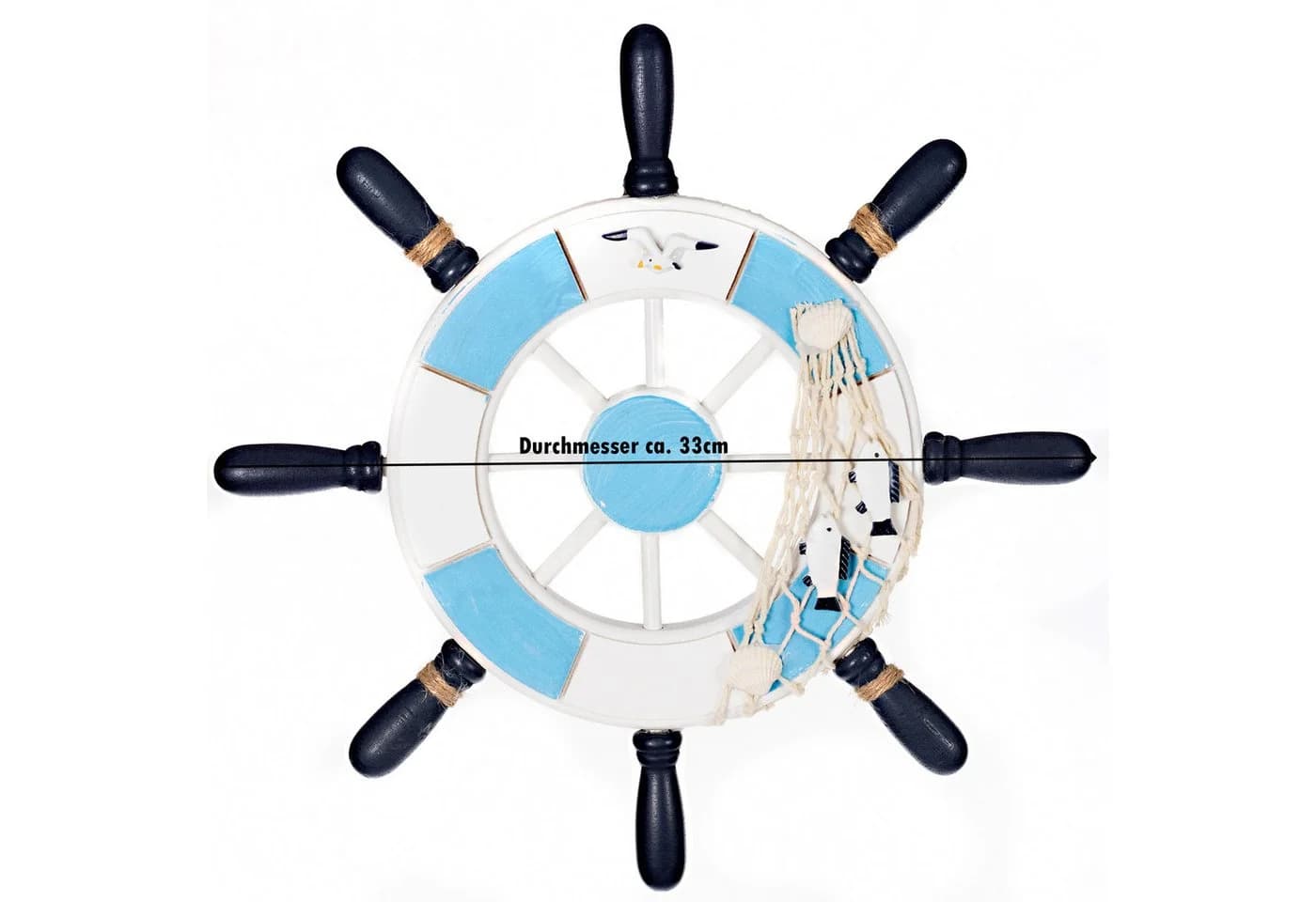 BIRENDY Dekoobjekt Steuerrad 33cm Blau/Weiß Nautik Holz
