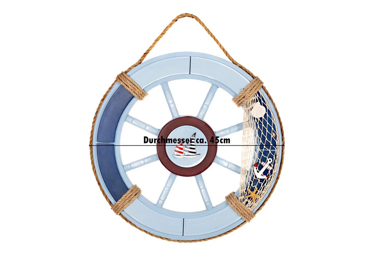 BIRENDY Deko Steuerrad Blau-Weiß Holz Nautik Optik - Bild 5