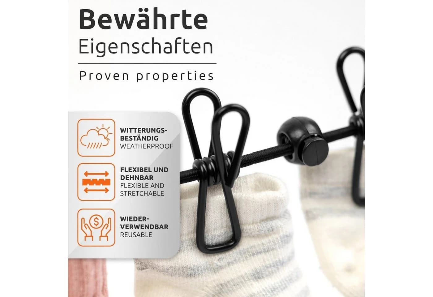 ECENCE Wand-Wäscheleine 2x Schwarz Flexibel Reise
