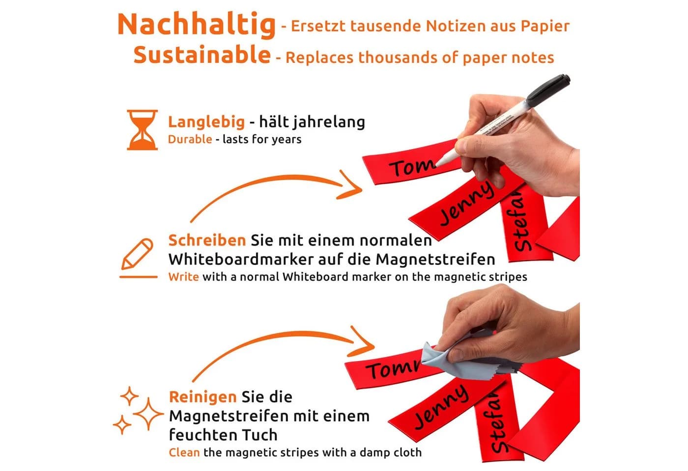 ECENCE Magnetstreifen beschreibbar Rot 75er Set abwischbar