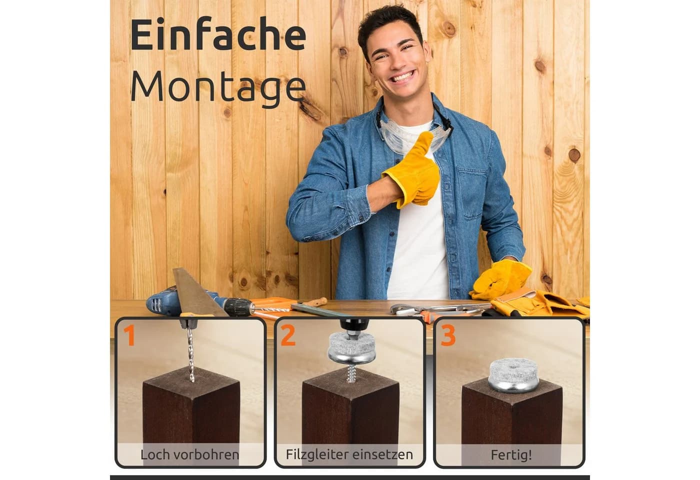 ECENCE 24x Filzgleiter Grau mit Torx-Schrauben & Bohrer - Bild 5