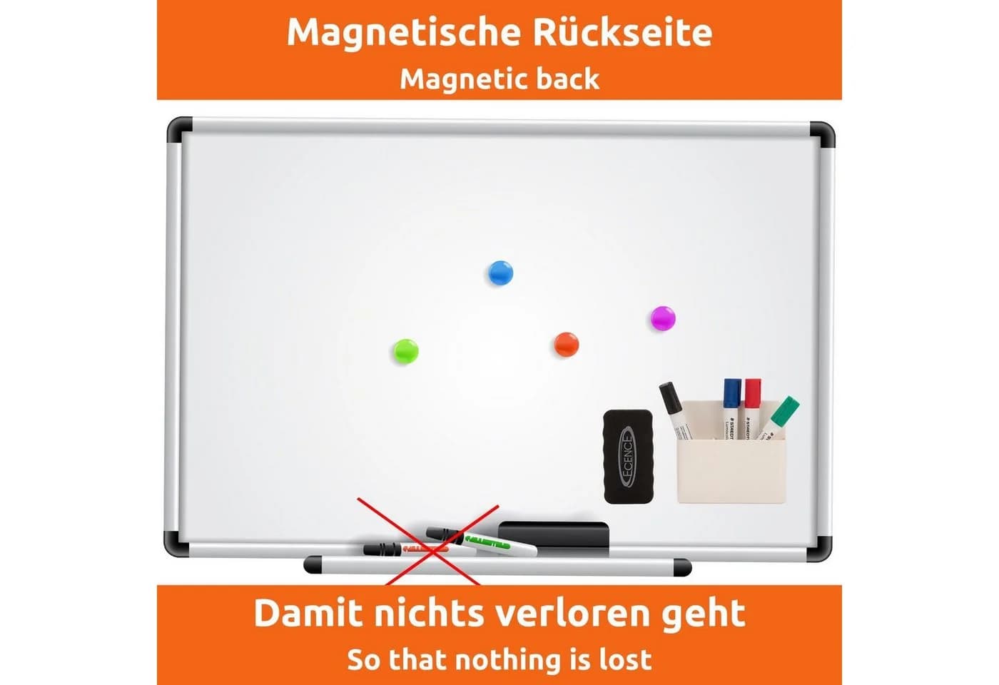 ECENCE Magnettafel Stiftehalter Magnetisch Weiß 2 Fächer - Bild 3