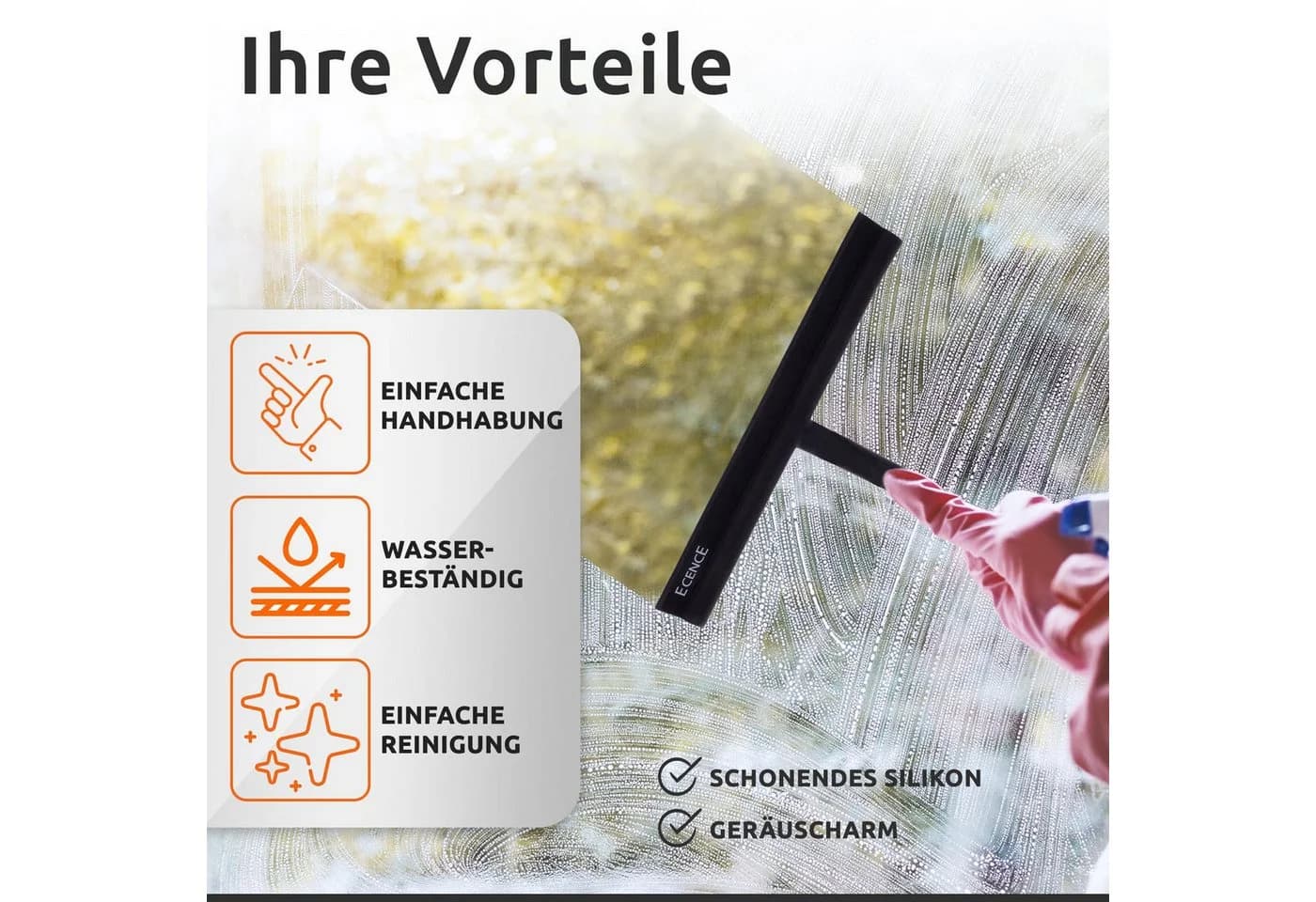 ECENCE Duschabzieher Silikon Schwarz mit Halterung