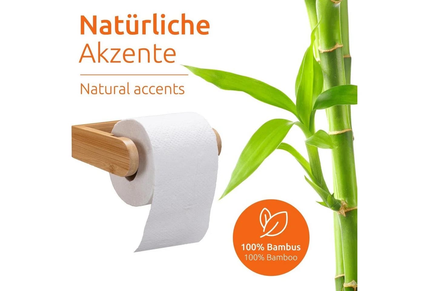 ECENCE Toilettenpapierhalter Bambus Wandmontage ohne Bohren