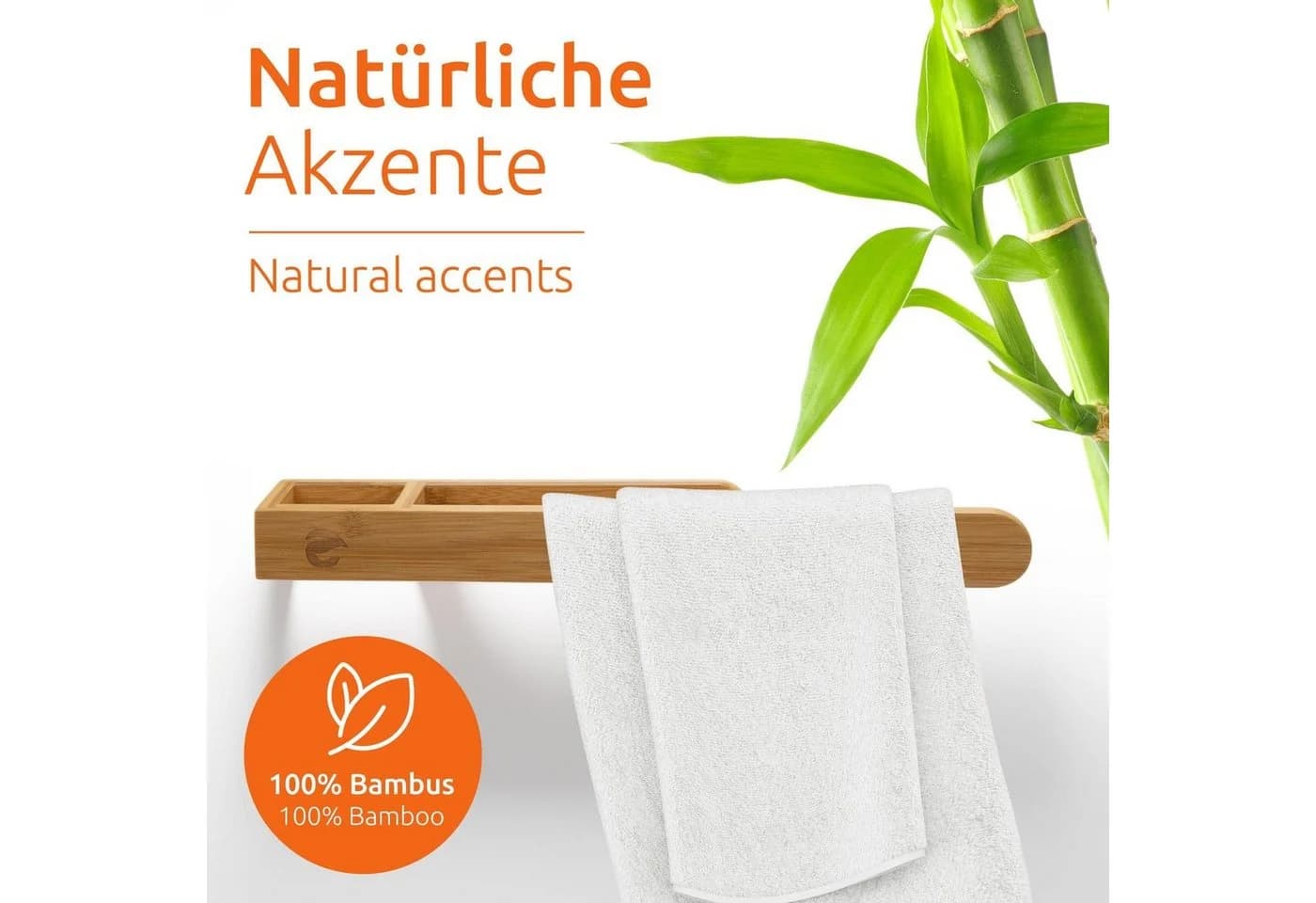 ECENCE Handtuchhalter Holz ohne Bohren Handtuchstange Bambus Natur