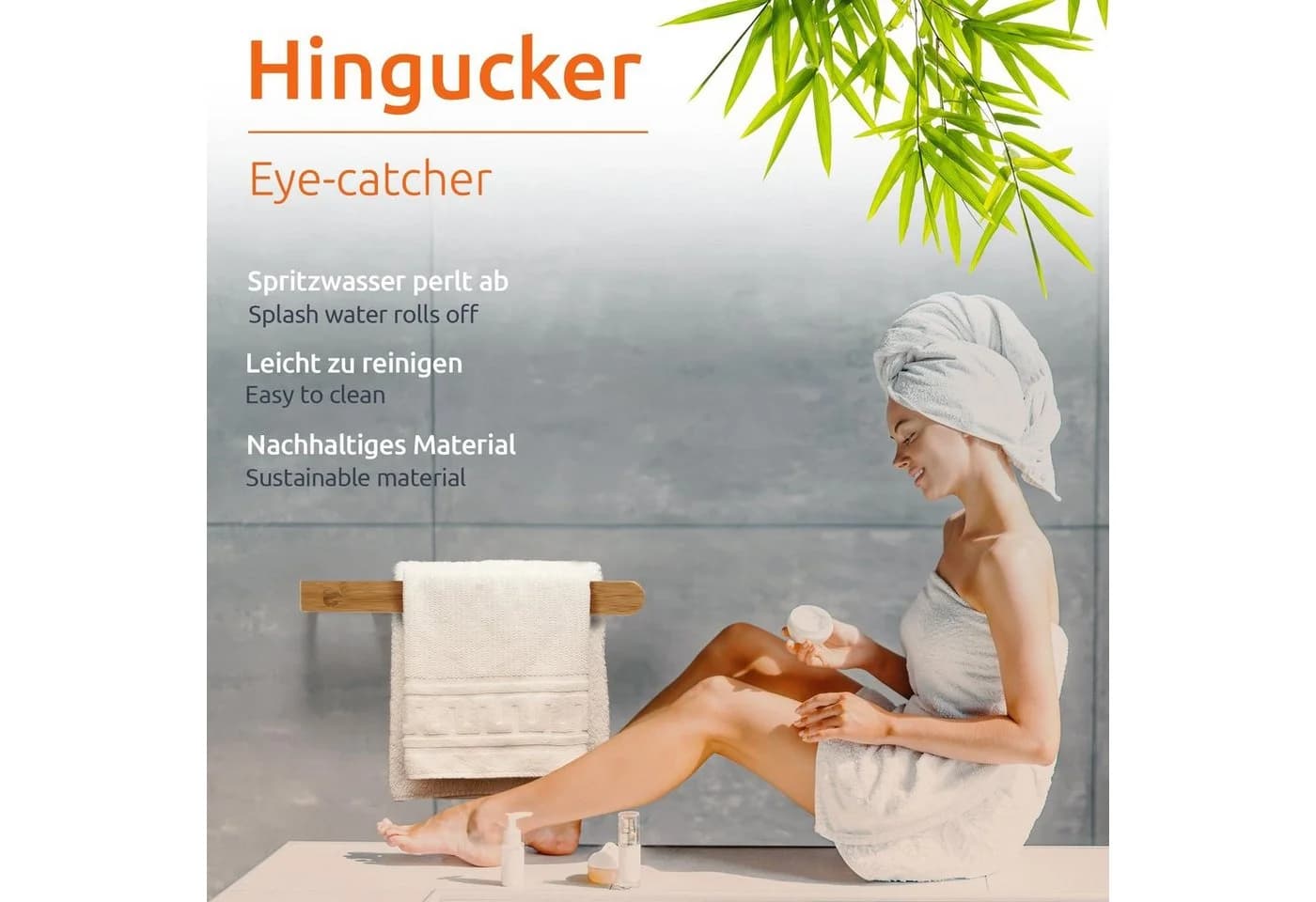 ECENCE Handtuchhalter Holz ohne Bohren Handtuchstange Bambus Natur - Bild 5